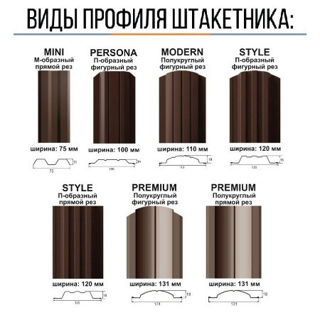 Штакетник металлический формы 75-131мм